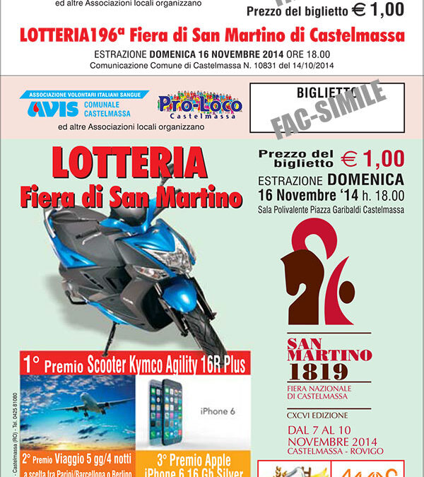 I NUMERI VINCENTI della Lotteria 196° Fiera di San Martino